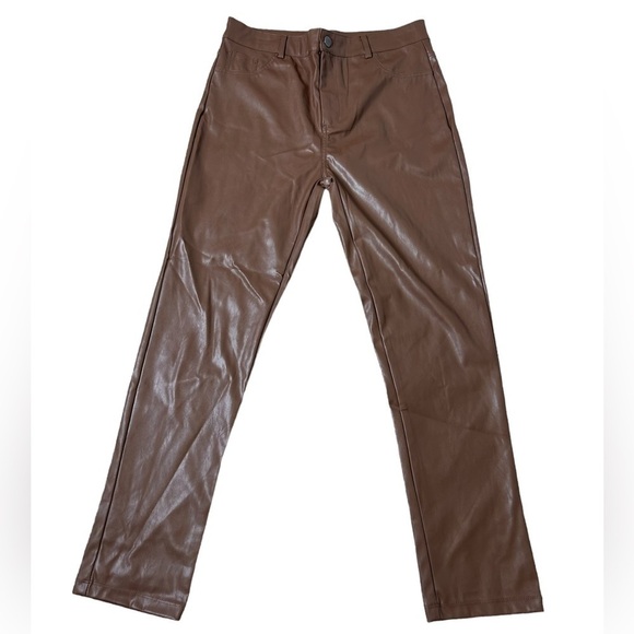 2/$30 Shinestar Brown High Waist Perfect Fit Faux Leather Vegan Skinny Pant XL - Picture 7 of 16